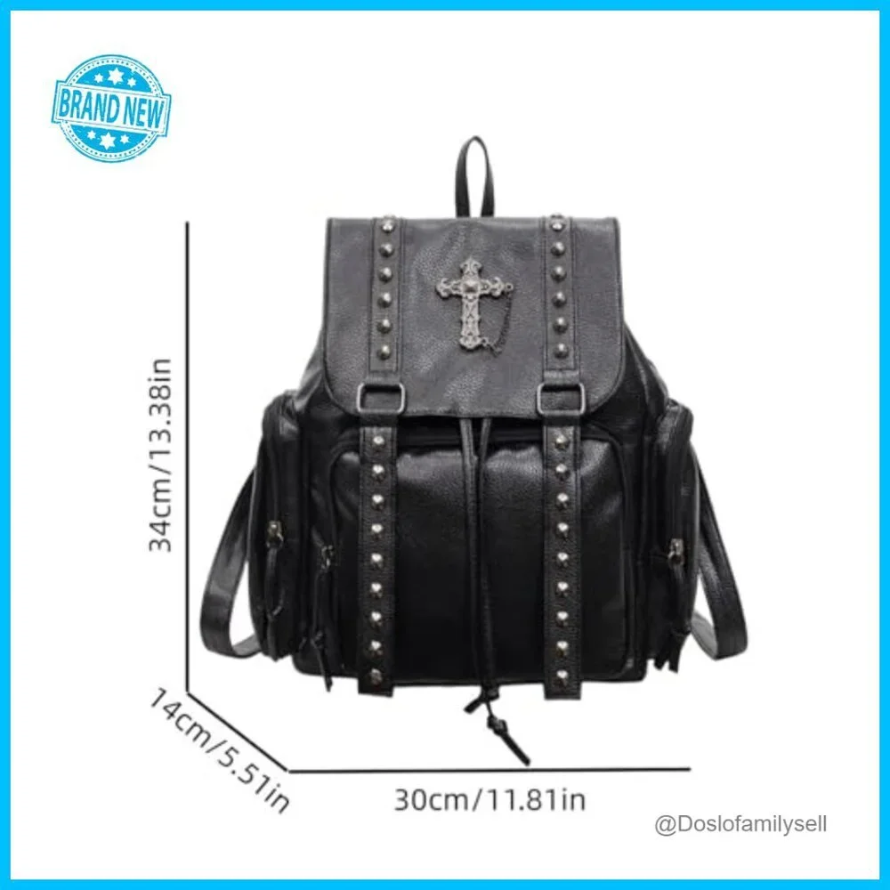 Studded Backpack Y2K Punk Goth Daypack Adjustable Straps Faux Leather Edgy Style